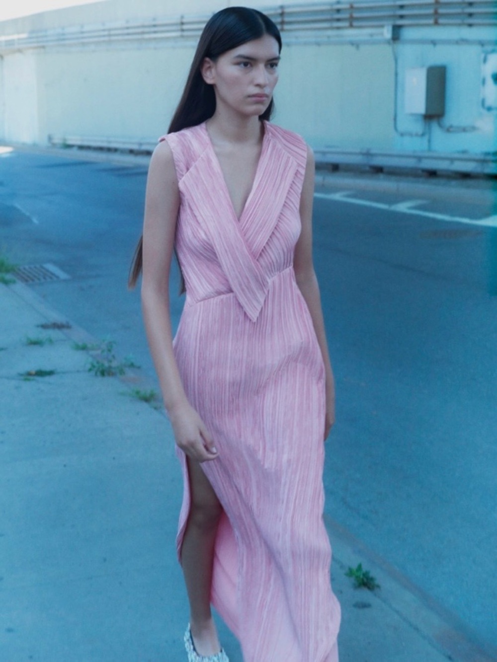 Marina Moscone Pleated Fold Over Pink Gown Spring 2023 size 0